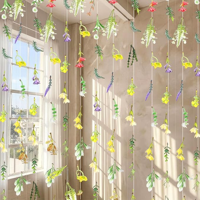 12 Pcs 79.2 ft Wildflower Garland Pre Strung Artificial Hanging Flower Vine Backdrop Decor from Ceiling Floating Reusable Floral Garland with Hook for Summer Wedding Party Bridal Baby Shower