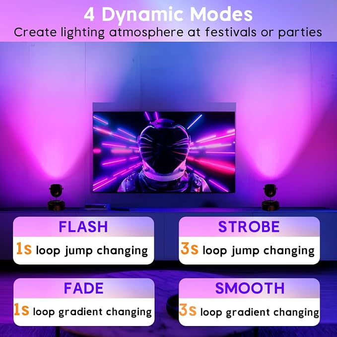 7W RGBW Uplights Indoor, Spotlights Indoor Christmas LED Color Changing Uplights Indoor with Remote Dimmable Function Memory Feature LED Ambient Lighting for Party,Bar,Esports Room,2 Pack