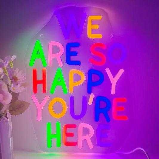 We Are So Happy You’re Here LED Neon Sign, Welcome Back Motivational Classroom Neon Lights for Wall Decor, Classroom, Office,Party, Gifts for Teachers and Students