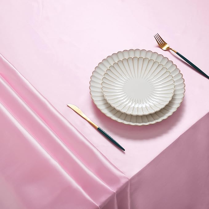 1 Pack Satin Table Cover Rectangle Silkly Soft Table Cloth, Satin Dining Table Cloths for Wedding Banquet Table Decoration, Dining Room, Indoor and Outdoor Use, 60 x 120 Inches, Pink