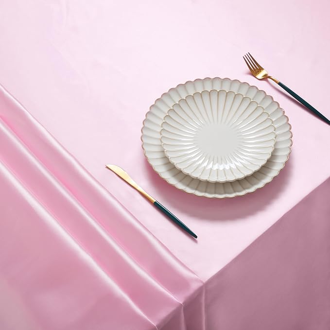 1 Pack Square Satin Table Cover Silkly Soft Table Cloth, Satin Dining Table Cloths for Wedding Banquet Table Decoration, Dining Room, Indoor and Outdoor Use, 52 x 52 Inches, Pink