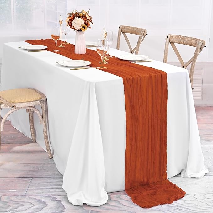 20 Pack Terracotta Table Runner 10Ft Cheesecloth Table Runner Boho Gauze Table Runners Romantic Long Sheer Fabric Cheese Cloth Table Runners for Wedding Party Bridal Shower(Terracotta)