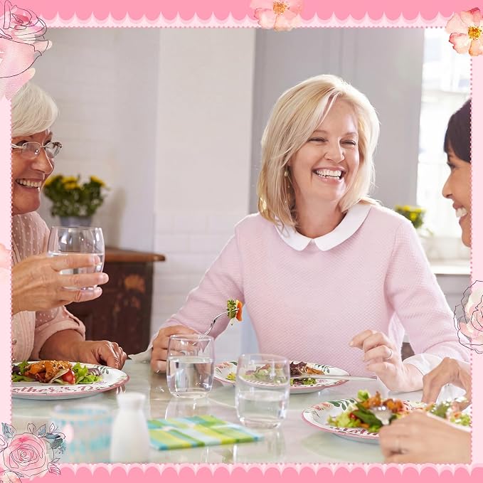 Jenaai 100 Pcs Mothers Day Oval Paper Plates Mothers Day Party Decorations 12.6" x 10.6" Happy Mother's Paper Plates Heavy Duty Plate Floral Disposable Tableware Set for Mother's Party Supplies
