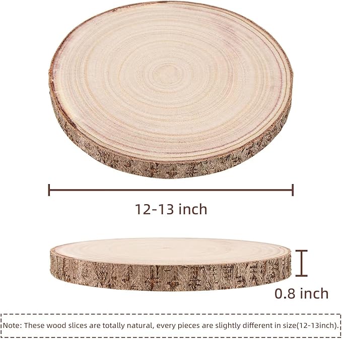 Maputune 8 Pcs 12-13 in Large Unfinished Wood Slices for Centerpieces, Natural Rustic Wooden Plate for DIY Craft, Round Wood Chips for Signage Painting Wedding Party Christmas Decor