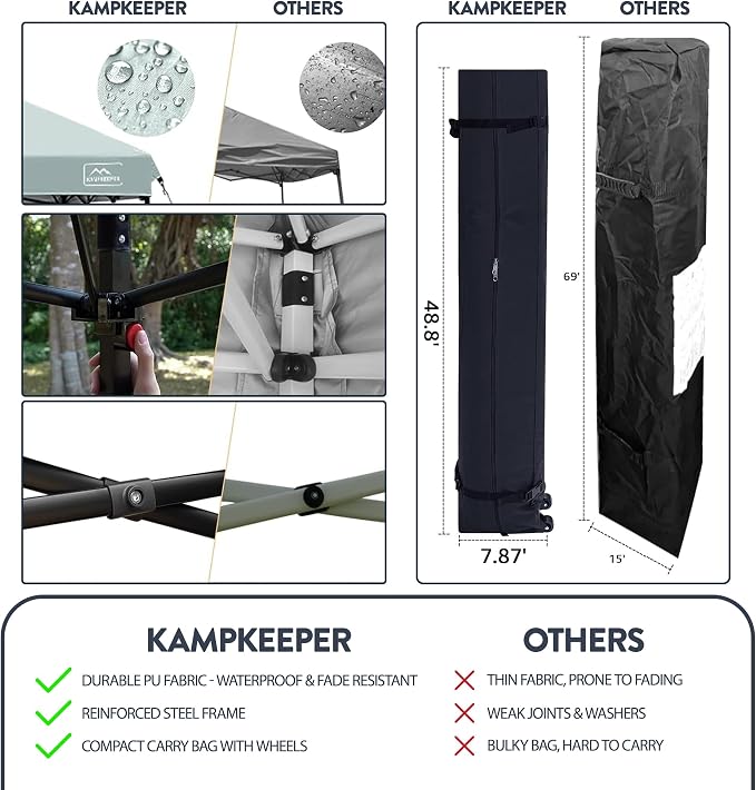 KAMPKEEPER 10x10 Pop-Up Canopy Tent, Waterproof Portable Shade with Screen Walls, Adjustable Instant Outdoor Shelter for Camping, Backyard, and Events, Khaki