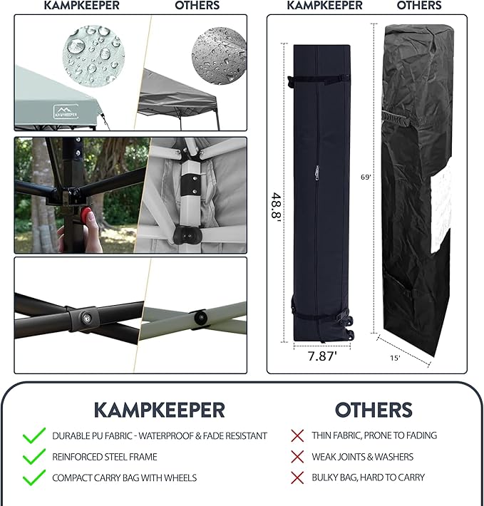 KAMPKEEPER 10x10 Pop-Up Canopy Tent, Waterproof Portable Shade with Screen Walls, Adjustable Instant Outdoor Shelter for Camping, Backyard, and Events, White