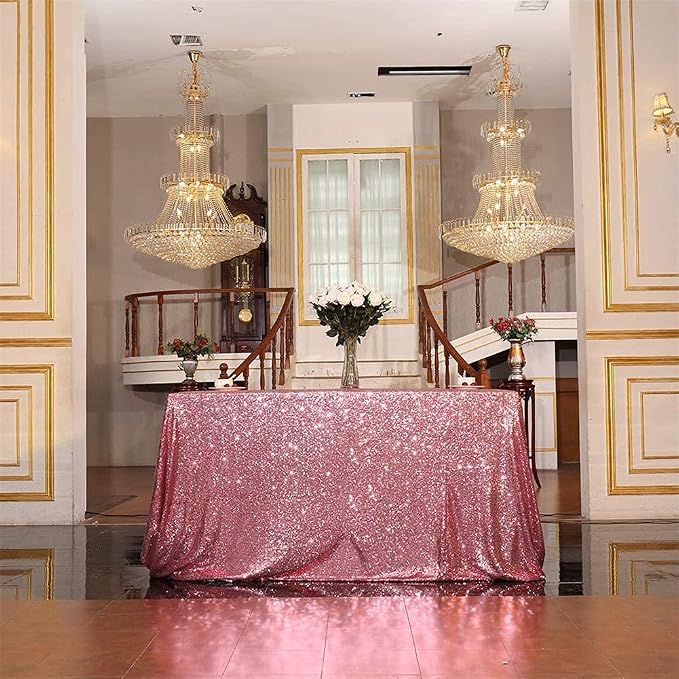 Eternal Beauty Fuchsia Pink Tablecloth, 60x120 Inch Sequin Rectangle Table Cover for Valentines Cake Dessert Exhibition Party Birthday Events