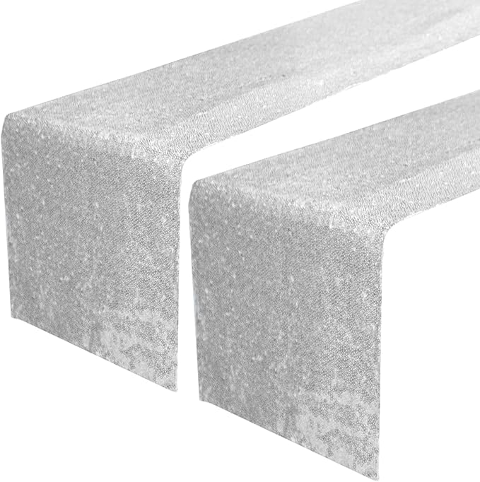 JYFLZQ Silver Sequin Table Runner 12"x72" Pack of 2 Glitter Sequin Fabric Table Linens - Sparkly Runners for Wedding & Birthday Party Decor