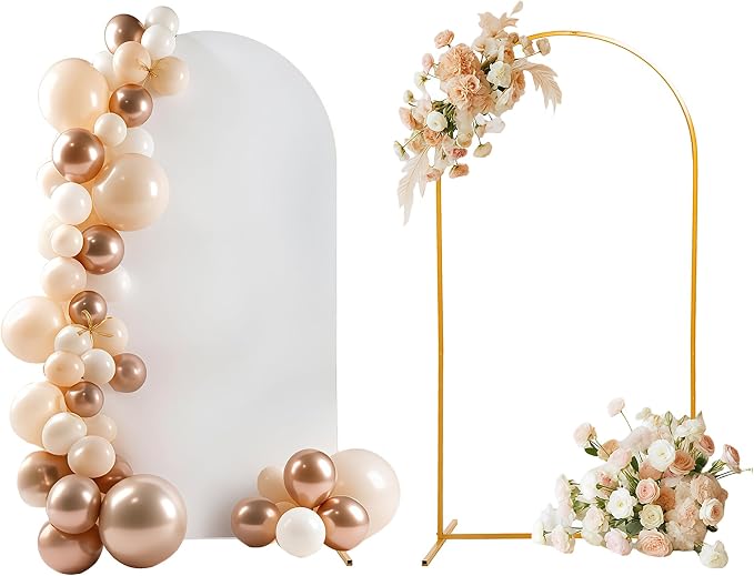 Metal Arch Backdrop Stand and Cover Set, 7.2 FT Balloon Arch Backdrop Stand Arch Covers Stretchy Backdrop for Birthday Party Baby Shower Wedding Ceremony Event Decorations