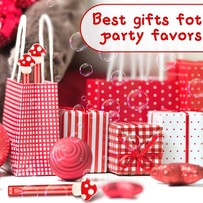 Shappy 48 Pcs Mushroom Party Favors Bubble Wands Bulk Wonderland Fairy Theme Stick Mushroom Party Goodie Bags Stuffers for Activity Use Birthday Gift Supplies