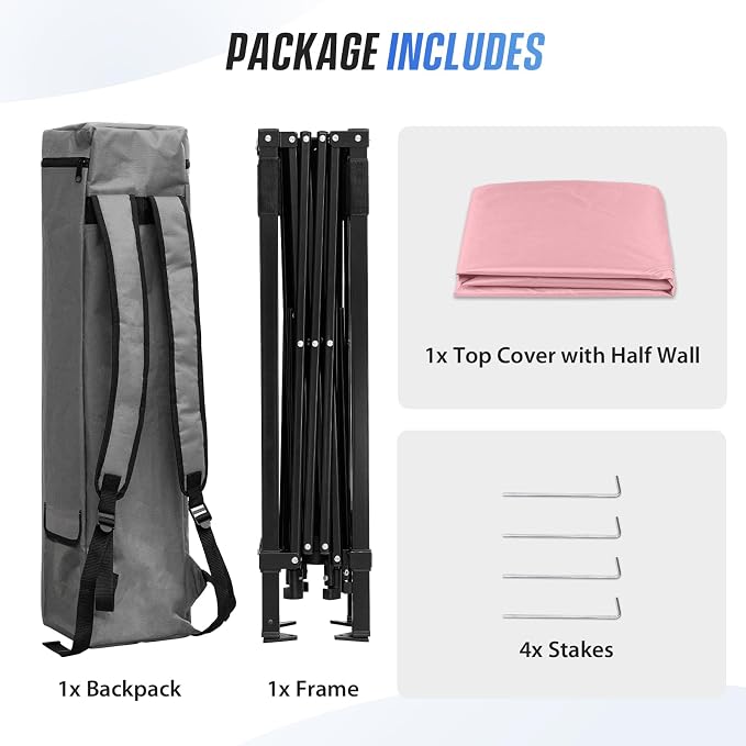 EAGLE PEAK 8x8 Pop Up Canopy Tent with Sidewall, Compact, Portable Slant Leg Instant Sun Shelter for Beach, Sports, & Camping, 8x8 Base 6x6 Top, Tender Pink
