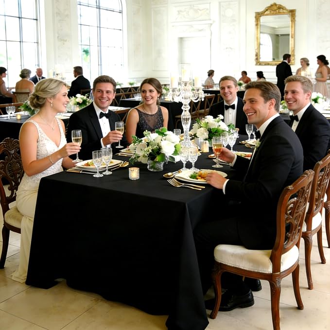10 Pack Black Tablecloths 90x156 Inch Black Table Cloth for 8 Foot Rectangle Tables, Wrinkle Resistant Rectangular Tablecloth Washable Polyester Fabric Table Covers for Party Banquet Wedding Buffet