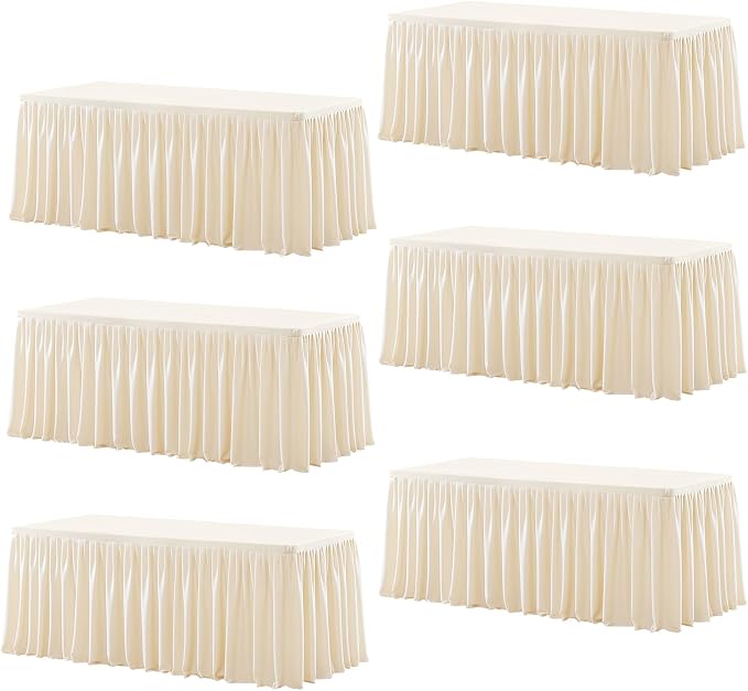 Wish Care 6 Pack Light Champagne Rectangle Table Clothes for 6 Foot Tables, Polyester Fitted Tablecloths 6ft Stretch Table Cover for Wedding, Birthday, Parties, Trade Show, Craft Show