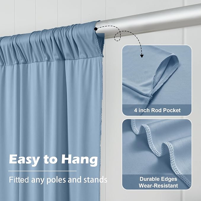 50ft x 10ft Wrinkle Free Dusty Blue Backdrop Curtain for Parties, 10 Panels 5x10ft Silky Polyester Backdrop Drapes Photo Back Drop Cloth for Wedding Birthday Baby Shower Photography Background