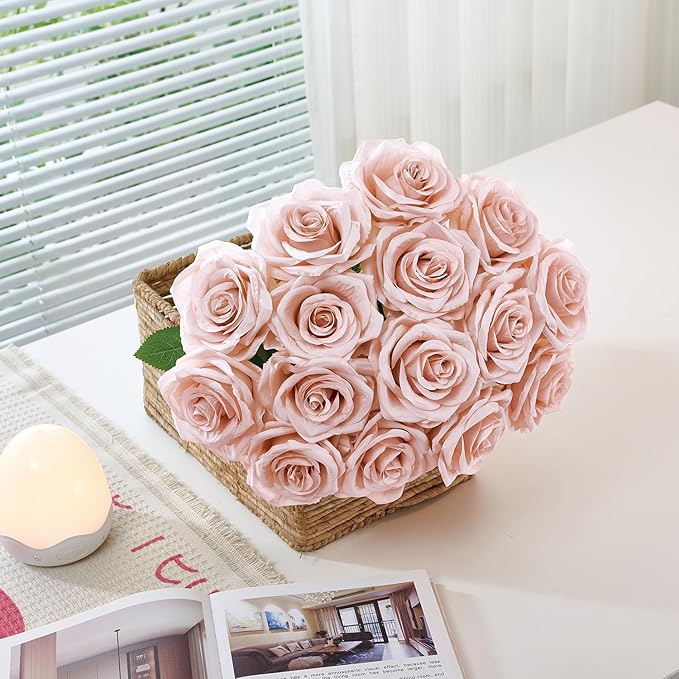 100 Pcs Artificial Roses Bulk Silk Blush Roses Pink Roses for Wedding Centerpieces Bridal Bouquet Mohter's Day Valentine's Day Home Decor
