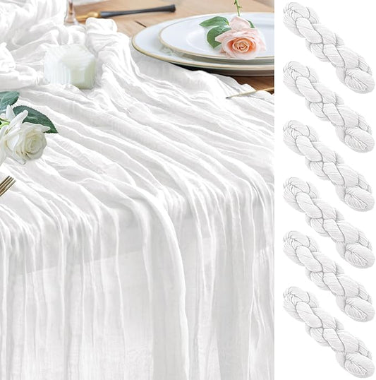 Wokceer Cheesecloth Table Runner White Christmas 6Pack 10FT Ivory Boho Gauze Cheese Cloth Table Runner for Party Long Rustic Sheer Table Runners for Baby Bridal Shower Wedding Easter Table Decor