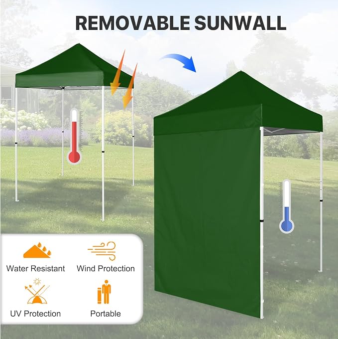 COOS BAY 5x5 Pop Up Canopy Tent with Side Wall, Easy Setup Portable Sun Shelter with Carry Bag, Outdoor Shade for Beach, Camping, Sports & Backyard, Green