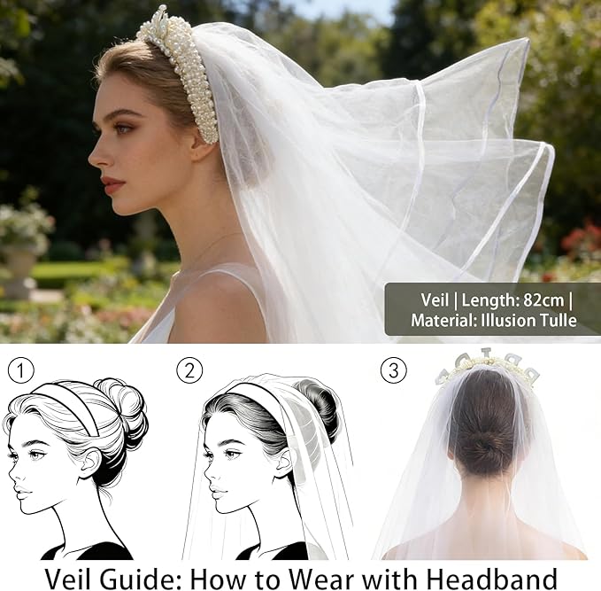 Bachelorette Party Accessories Set for Bride - 9 Pcs Premium Bridal Veil, Pearl Headband, Sash & Gloves | Complete Bridal Shower Kit for Wedding & Despedida de Soltera