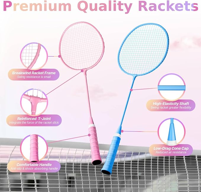 AboveGenius Badminton Rackets Set, Lightweight Badminton Set Includ 4/6 PCS Rackets, 6 Birdies, Outdoor Backyard Games, Racquets for Adults, Teens, Family Beginner