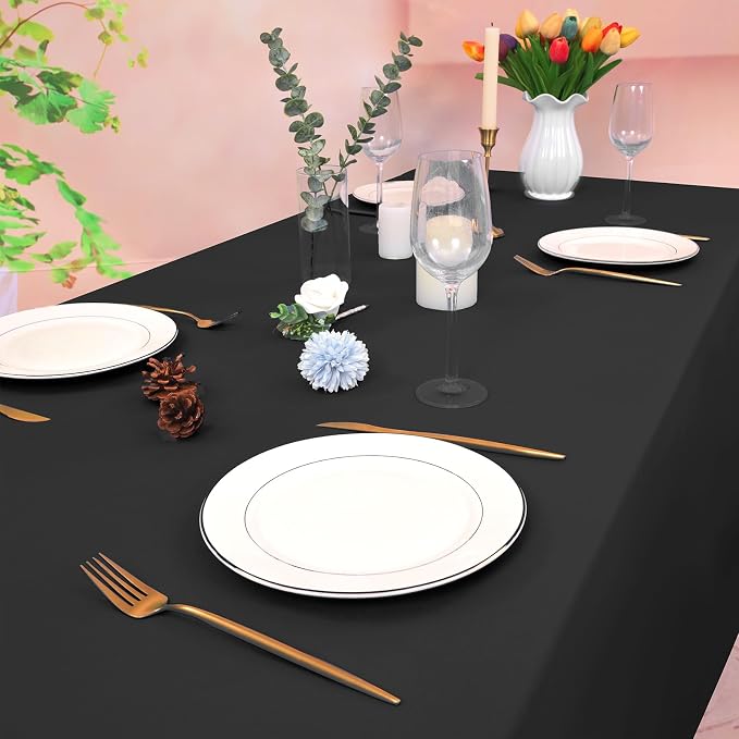 12 Pack Black Tablecloth 60x102 Inch Rectangular Table Cover | Wrinkle Resistant, Machine Washable Reusable, Wedding, Banquet, Restaurant, Party, Baby Shower,Indoor Outdoor Events