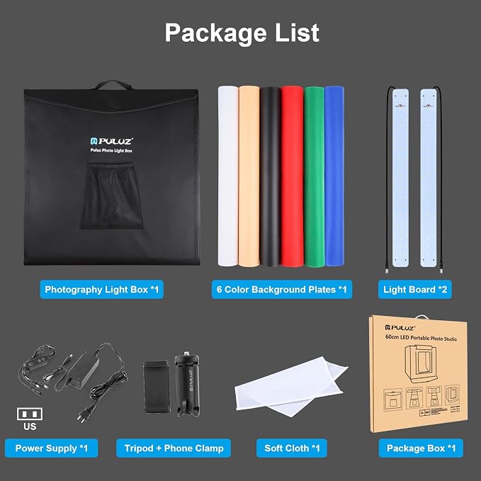 PULUZ Light Box 24x24in, Portable Photo Studio Light Box with 120 LED Lights ＆6 Color backdrops Professional Photography Lighting Tent Kit for Big Product Photography Lightbox