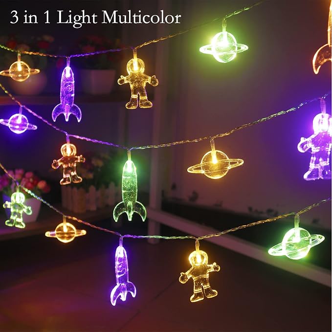 Color Changing Lights for Kids Bedroom, Birthday Gifts for Kids,11Ft 20Leds Tent Lights for Kids with Rocket Spaceship Astronaut Pendants for Christmas Space Themed Birthday Party Decorations