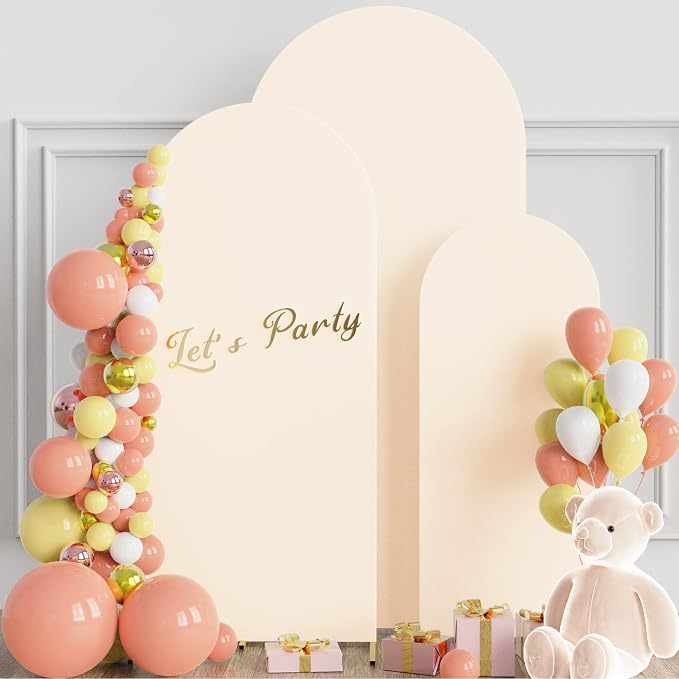 Wokceer Set of 3 Wedding Arch Cover Spandex Fitted Wedding Arch Stand Covers for Round Top Chiara Arch Backdrop Stands Cover for Birthday Party Ceremony Banquet Decoration 4ft,5ft,6ft Beige