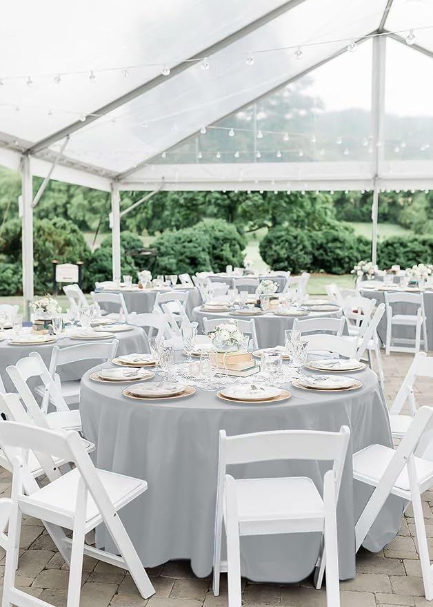 fani 10 Pack 90 Inch Round Tablecloth, Light Grey Polyester Fabric Table Cloth for Round Table, Stain and Wrinkle Resistant Washable Table Cover for Wedding Party Dining Table Buffet and Camping