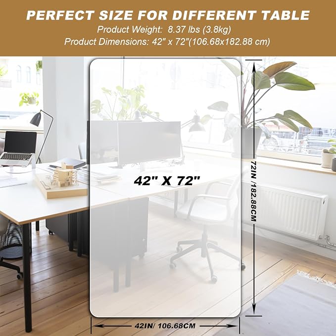 Vicwe 42x 72 Inch Clear Table Cover Protector,1.5 mm Thick Single-Sided Frosted Clear Desk Pad Mat, Rectangle Waterproof Table Top Protector, Scratch Proof and Easy Cleaning for Dining Room Table