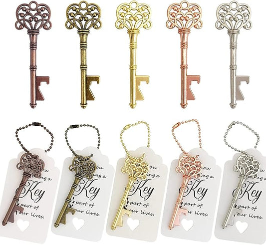 100 PCS Wedding Favors Key Bottle Openers,Bridal Shower Party Favors,Vintage Skeleton Key, Rustic Wedding Favors Decoration (5 colors mix and match)