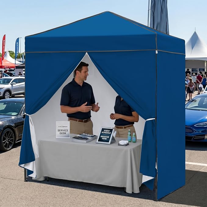 EAGLE PEAK 6x4 Instant Pop Up Canopy Tent with 4 Side Wall Panels, Straight Leg Sun Shelter, Portable Canopy with Carry Bag for Camping, Beach & Sports, Dark Blue