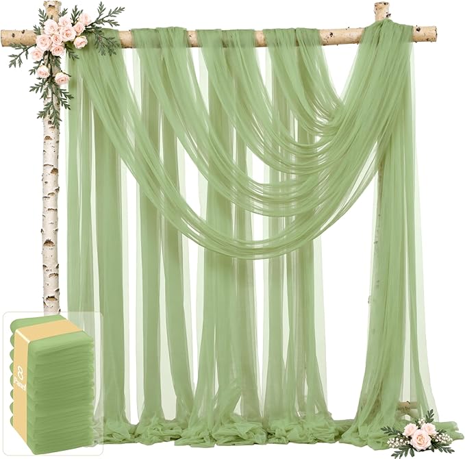 8 Panels Sage Green Wedding Arch Draping Fabric 30" x 19ft Wedding Drapes Tulle Drapes for Backdrop Sheer Fabric Backdrop Drapes Decorations Backdrop Curtains for Reception Ceremony Party