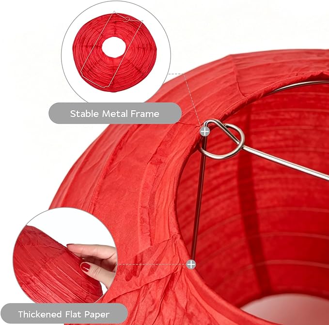 Paper Lanterns Set (10 Pcs)- 8/10 Inch Royal Blue, Red, White, Gold & Silver Round Hanging Paper Lanterns for Wedding, Birthday, Patriotic Holiday, Party Decor, Baby Showers & Home Accents