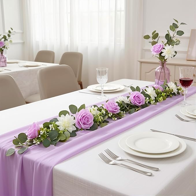 4 Pack Wedding Garland Set, Purple Rose & White Dahlia Hanging Flower Vines for Wedding Arch, Backdrop, Mantel, Home Decor (5.91ft)