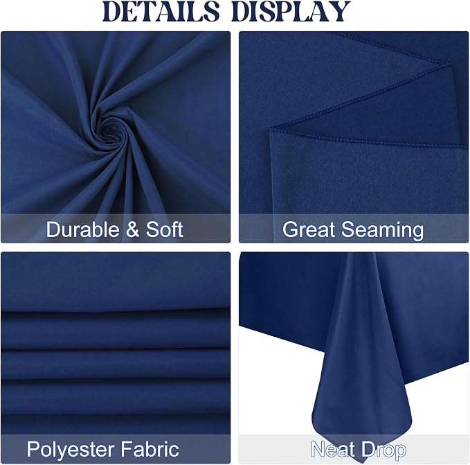 4 Pack Navy Blue Rectangle Polyester Tablecloth 60x102 Inch Washable Polyester Table Cover for Wedding Dining Table Buffet Parties Banquet Decor