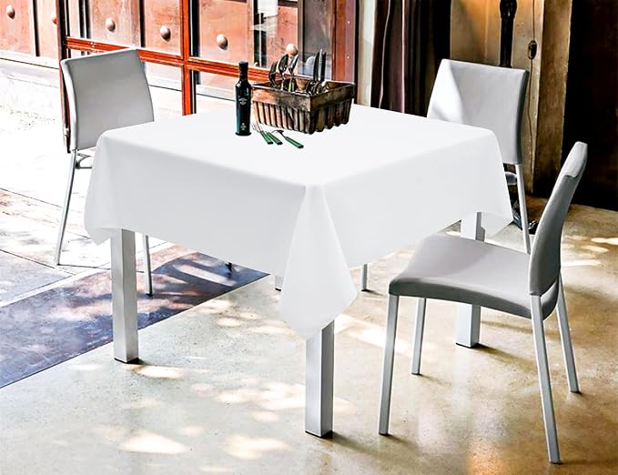12 Pack White Square Tablecloths 52 x 52 Inch, White Polyester Table Cover for Square Table, Stain and Wrinkle Resistant Washable Fabric Table Cloth, Polyester Tablecloth for Restaurant Banquet Party