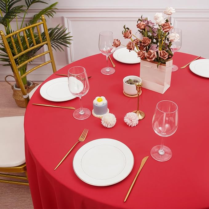 6 Pack Red Round Tablecloth 90 Inch, Waterproof Polyester Table Cloth for Round Tables Red Tablecloths Stain and Wrinkle Resistant Washable Fabric Table Cover for Party Dining Wedding Banquet