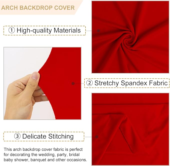 FANPROMS Arch Covers Set of 3 Red Wedding Arch Cover 7.2FT 6.6FT 6FT Arch Spandex Covers for Metal Frame Stand Balloon Arched Stand Cover Round Top Backdrop Fabric for Wedding Birthday Party Decor