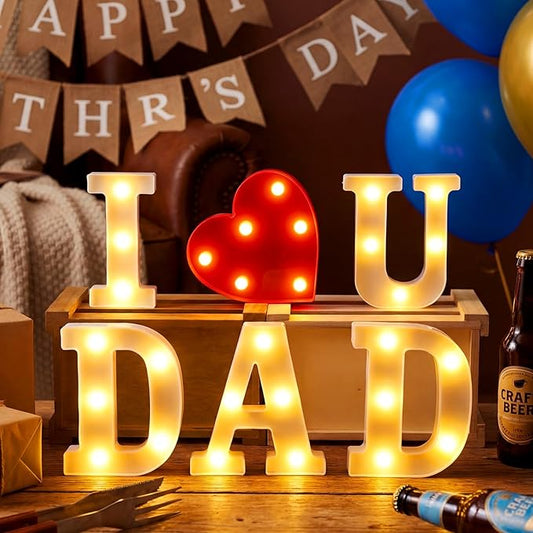 Aurelema 6 Pcs Fathers Day Decorations Love You Dad LED Letter Light Sign Battery Powered Father's Centerpieces Gifts Fathers Day Decorations for Dad from Daughter Son for Home Party