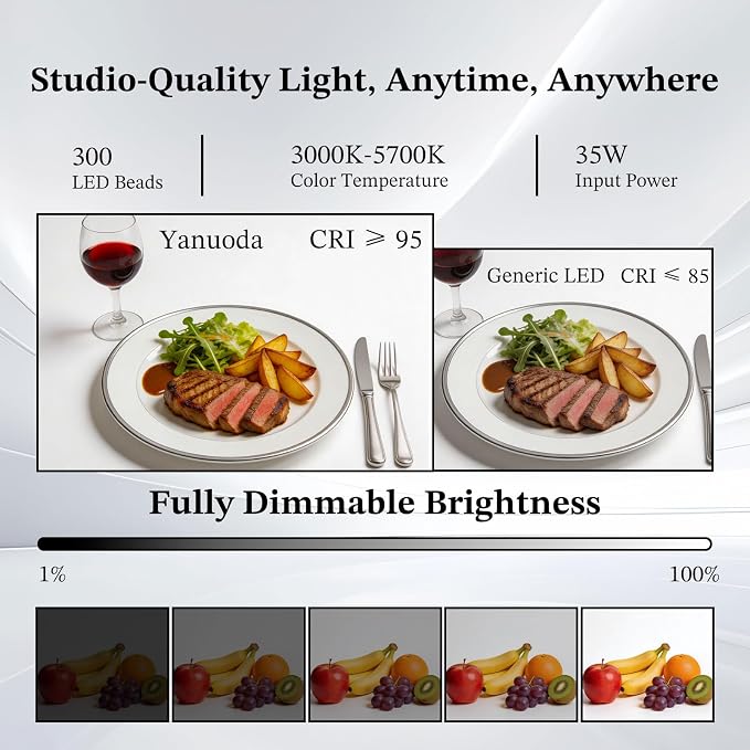 20"x20" Photo Studio Light Box with 35W Type-C Power Adapter, 300 LEDs 3 Color Temp CRI 95+ Professional Photography Box, 6 PVC Backdrops Dimmable Photo Booth for Jewelry Reflective Glass