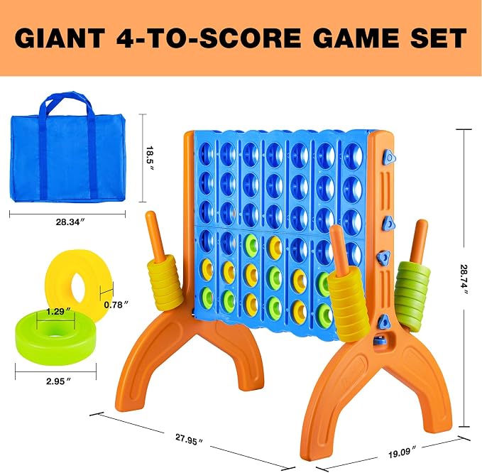 Ayeboovi Giant 4-in-A-Row, Jumbo 4-to-Score Yard Game for Kids and Adults Indoor Outdoor Party Family Connect Games Set with Quick Release Slider & Carrying Bag