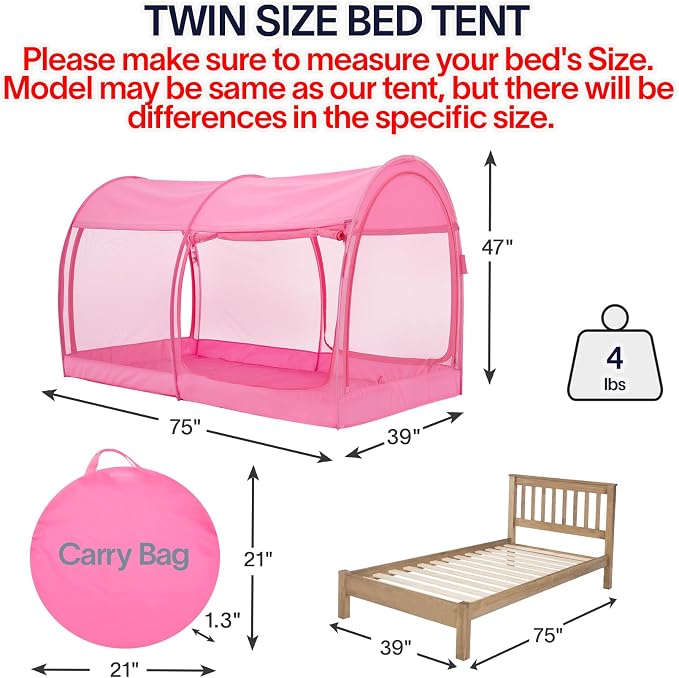 LEEDOR® Bed Tent Dream Tent Bed Canopy Shelter Cabin Sleeping Tent Indoor Pop Up Privacy Warm Breathable Mosquito Mesh Twin/Full/Queen for Kids and Adult (Mattress Not Included)