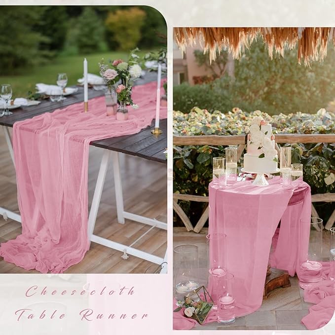 12 Pieces Dusty Rose Cheesecloth Table Runner 10FT Pink Runner for Tables Gauze Fabric Boho 35 x 120 Inches Long Table Runner Decoration Rustic Sheer Runner for Wedding Baby Birthday Party Dusty Rose