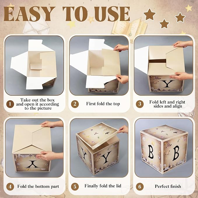 AmazingSpark 4 Pcs Magical Wizard Baby Shower Boxes with Letters Magical Wizard Theme Candy Box Decor with Letters Blocks Baby Shower Centerpiece for Party Backdrop