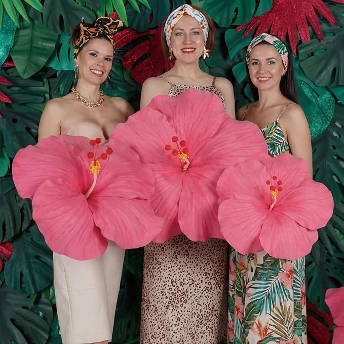 Norme 3 Pcs Giant Hawaiian Hibiscus Flowers 12, 16, 20 Inch Large Artificial Tropical Party Decoration Velvet Hibiscus Petals Big Paper Flower for Flamingo Summer Luau Aloha Party Decor