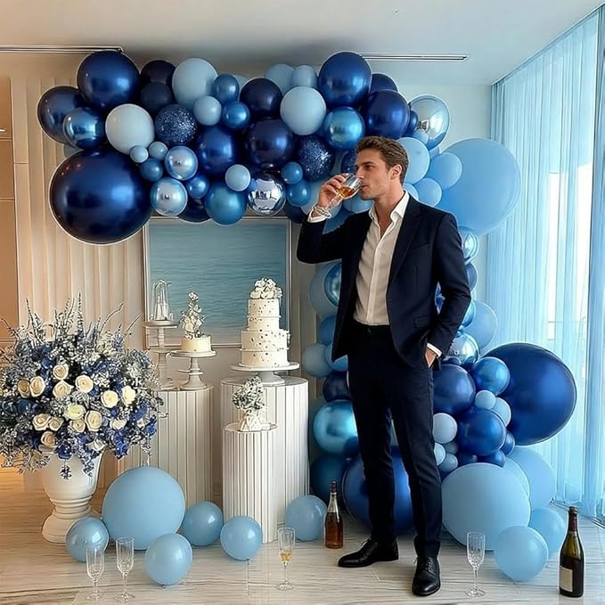 Royal Blue Balloon Garland Double Stuffed, Navy Dark Blue Metallic Balloon Kit for Birthday Baby Shower Bridal Wedding Graduation Anniversary Party Decorations