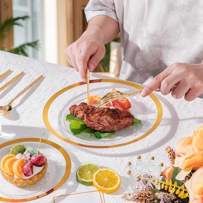 Supernal 360PCS Gold Plastic Silverware, Plastic Utensils Heavy Duty,Gold Silverware Disposable,Disposable Cutlery,Hammered Utensils Set Includes:120 Knives,Forks and Spoons for Party,Birthday,Wedding