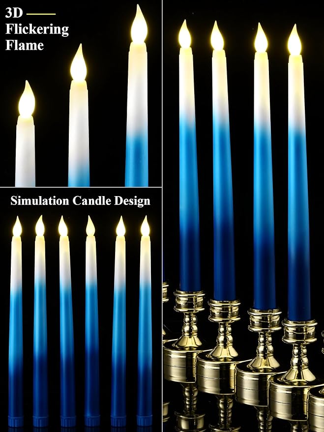 Funtery 48 Pcs Flameless LED Taper Candles Battery Operated Candles Bulk Realistic LED Candlesticks Flickering for Wedding Church Party Home Decor(Gradient Blue,11 Inch,Classic Style)