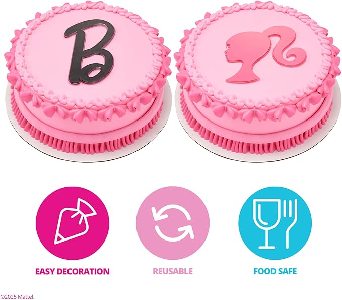 Barbie Cake Toppers | 2 Pack | Large Barbie B and Silhouette Cake Decorations, Pink and Black Ready To Use Toppers, Food Safe