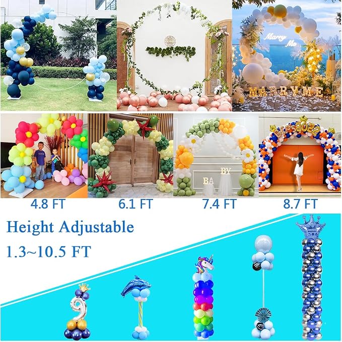 Decojoy Balloon Arch Stand, 7.5ft Large Round Backdrop Frame, Adjustable Half Circle Arch, 2 set Reusable Metal Ballon Column Kit with Base 3IN1 for Birthday, Wedding, Graduation, Shower Party